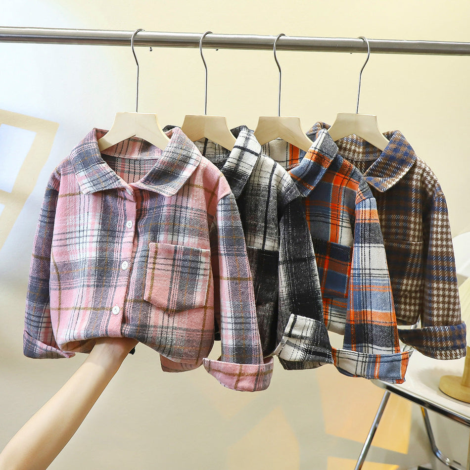 Boys Cotton Plaid Long Sleeve Button-Up Shirt