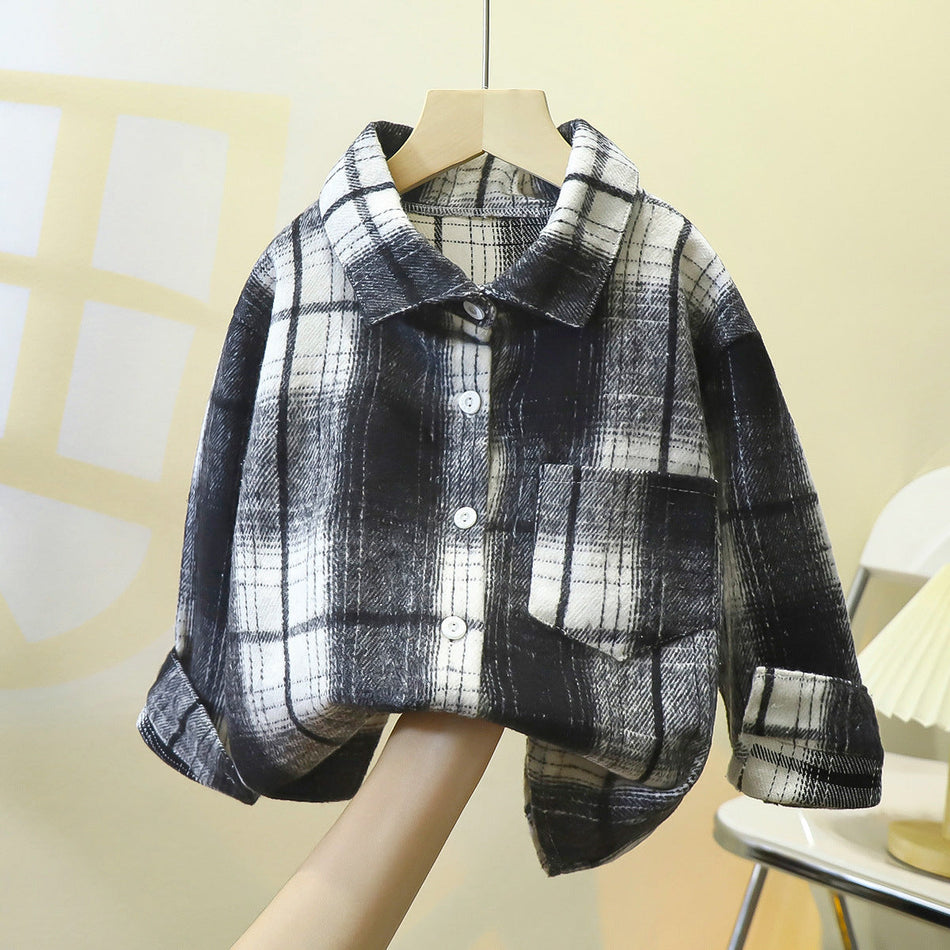 Boys Cotton Plaid Long Sleeve Button-Up Shirt