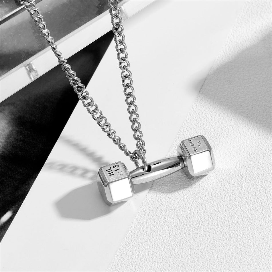 Titanium Steel Dumbbell Necklace Stainless Steel Carved Pendant