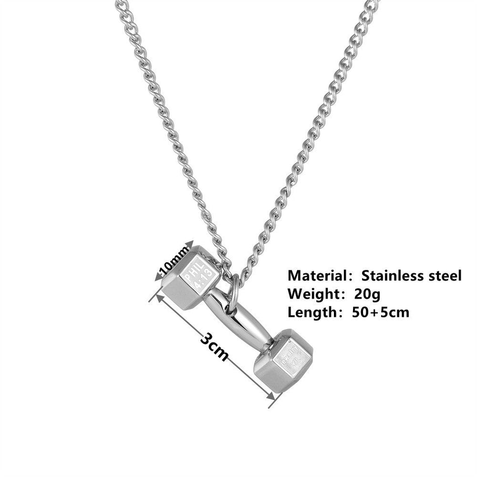 Titanium Steel Dumbbell Necklace Stainless Steel Carved Pendant