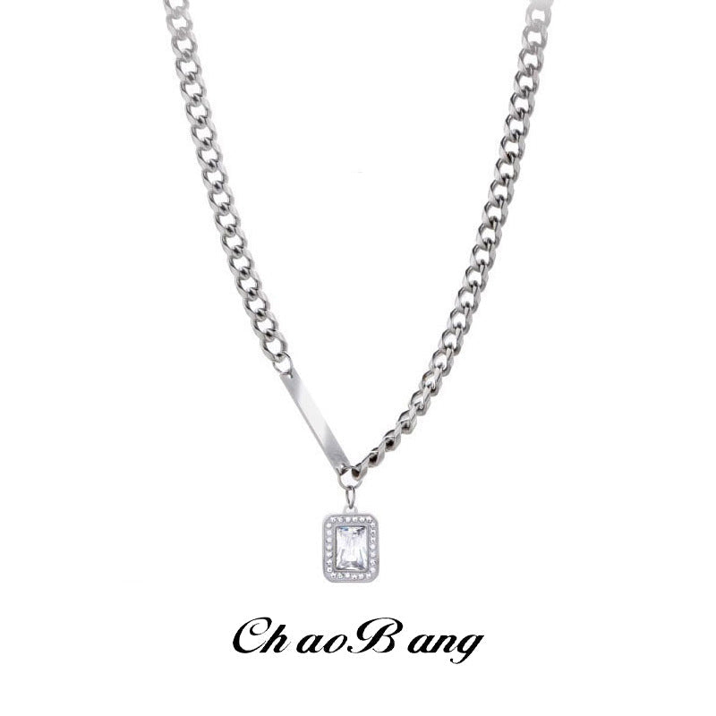 Zircon Diamond Titanium Steel Necklace Unisex Luxury Pendant