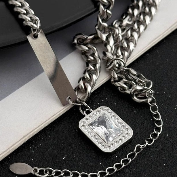 Zircon Diamond Titanium Steel Necklace Unisex Luxury Pendant
