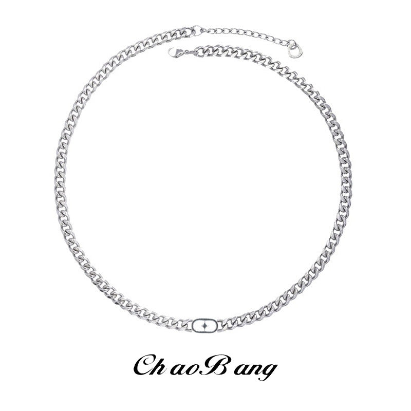 Titanium Steel Starburst Cuban Chain Necklace Unisex Fashion