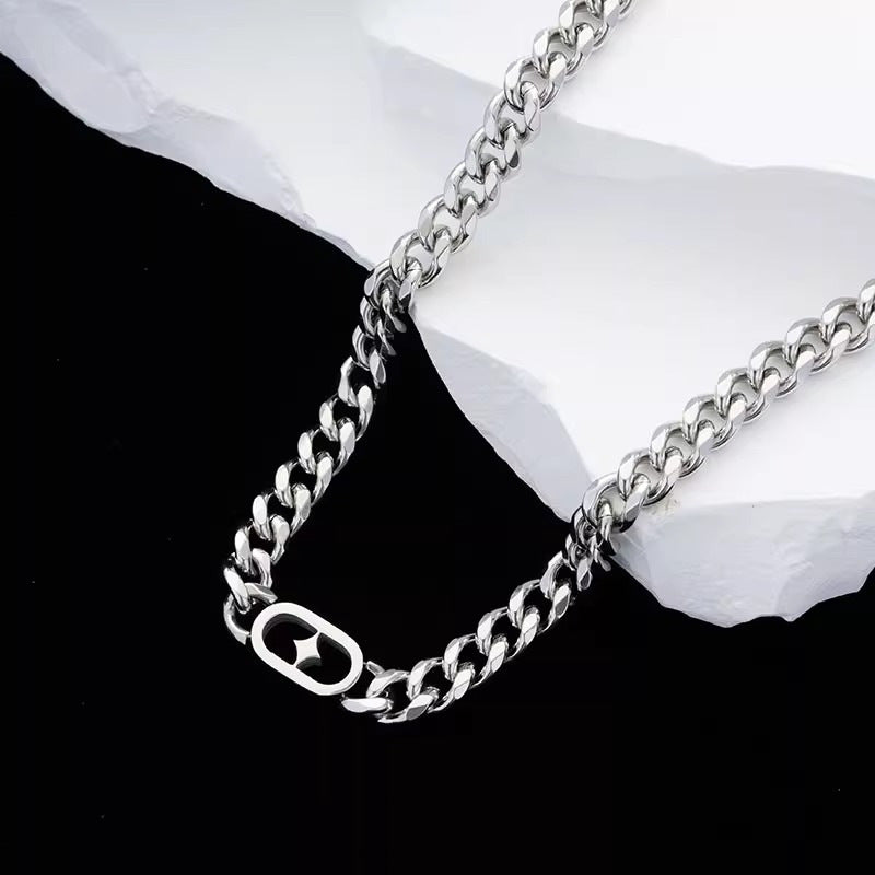 Titanium Steel Starburst Cuban Chain Necklace Unisex Fashion