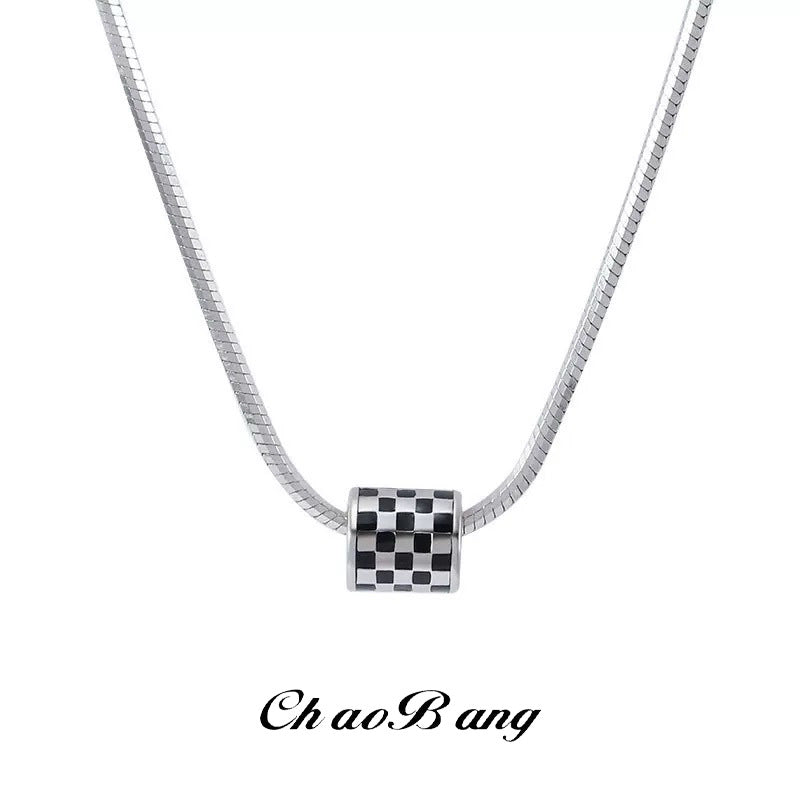 Titanium Steel Checkerboard Snake Bone Chain Necklace for Men