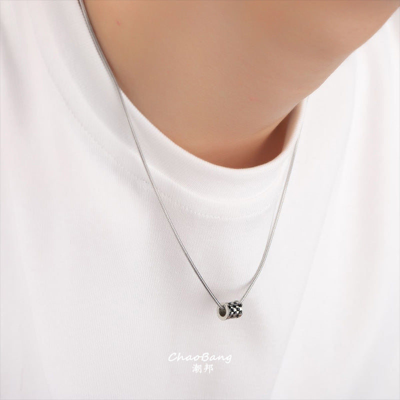Titanium Steel Checkerboard Snake Bone Chain Necklace for Men