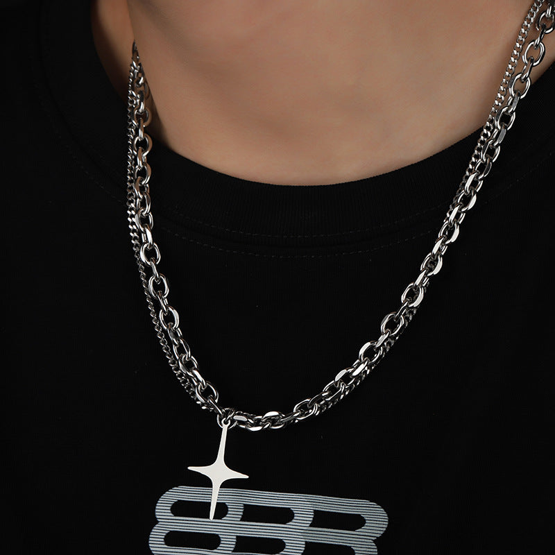 Double Layer Titanium Steel Necklace Unisex Personalized Chain
