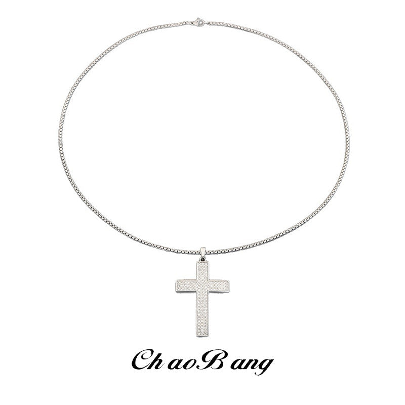 Titanium Steel Diamond Cross Necklace Unisex Retro Fashion
