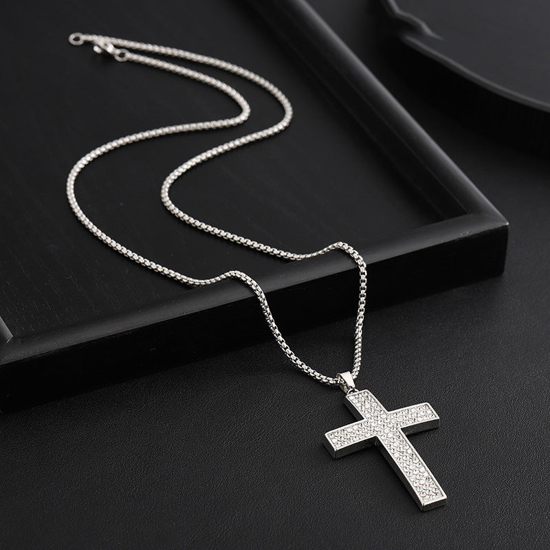 Titanium Steel Diamond Cross Necklace Unisex Retro Fashion