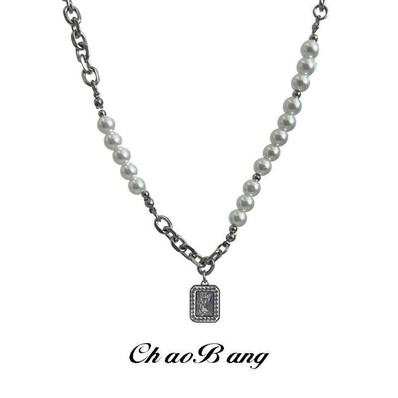 Pearl Splicing Titanium Steel Necklace Unisex Fashion Jewelry