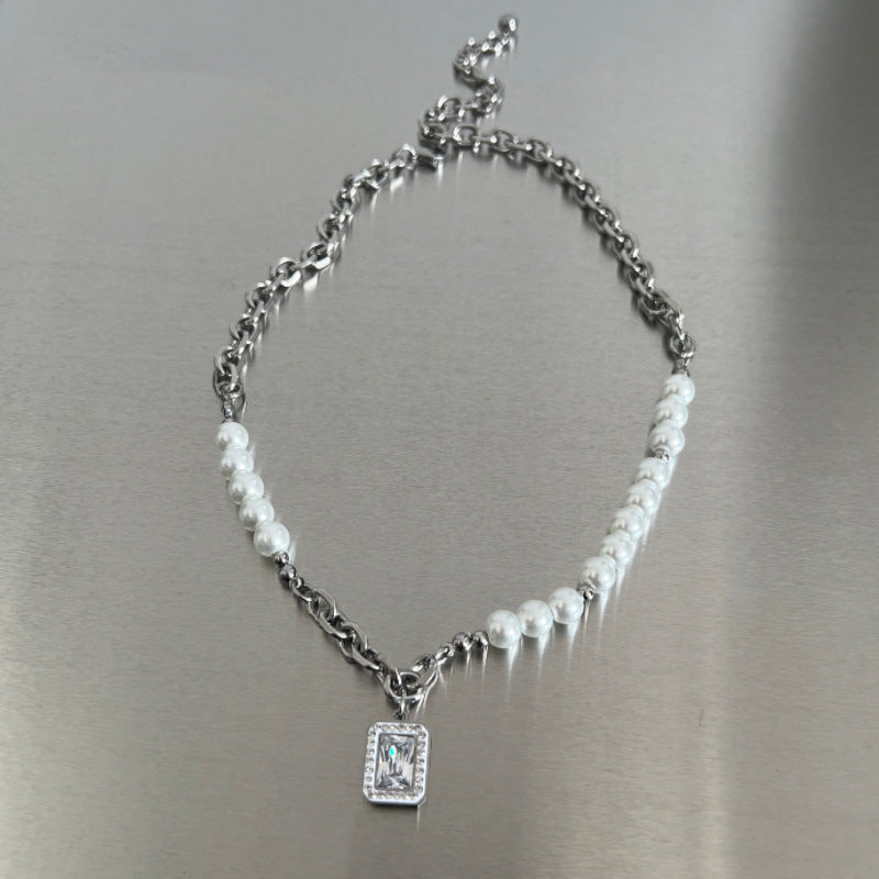 Pearl Splicing Titanium Steel Necklace Unisex Fashion Jewelry