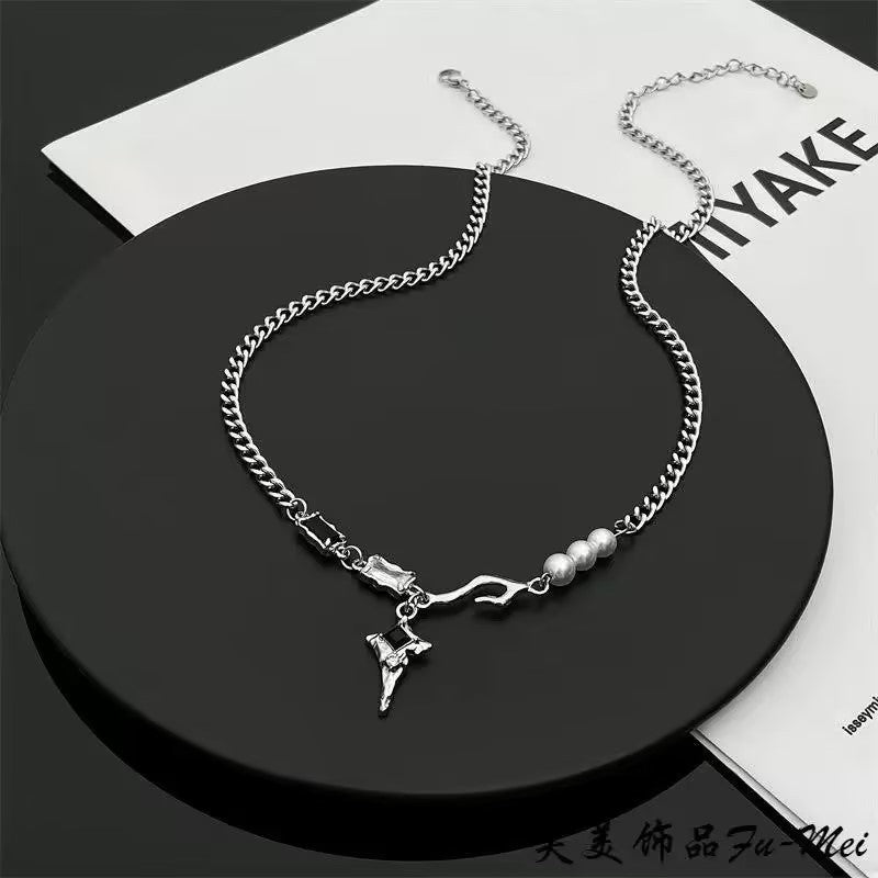 Black White Zircon Star Galaxy Titanium Steel Necklace
