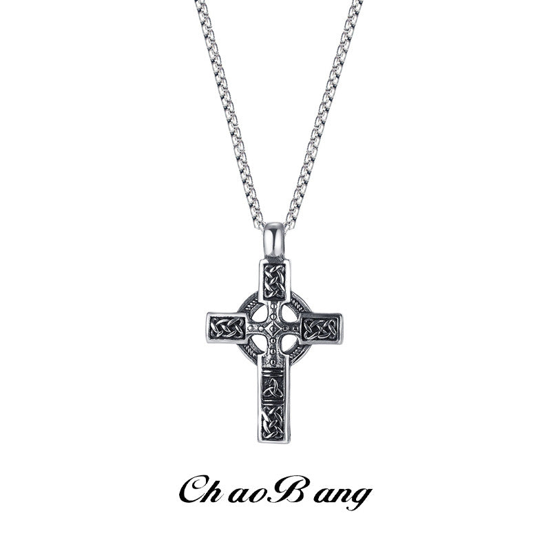 Hollow Cross Titanium Steel Necklace Men's Retro Fashion Jewelry