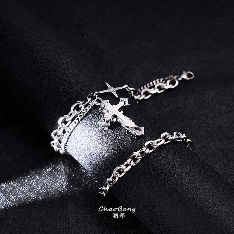 Diamond Cross Titanium Steel Necklace Unisex Couple Jewelry