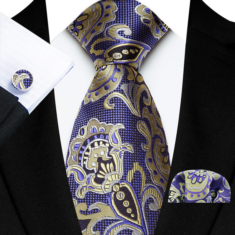 Men's Paisley Floral Tie Pocket Square Cufflinks Set - Pack of 5