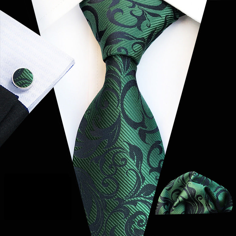 Men's Rattan Pattern Tie Pocket Square Cufflinks Set - Pack of 5