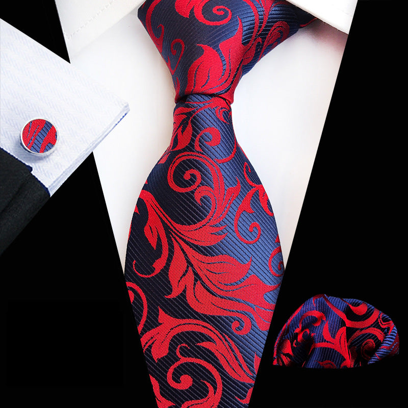 Men's Rattan Pattern Tie Pocket Square Cufflinks Set - Pack of 5
