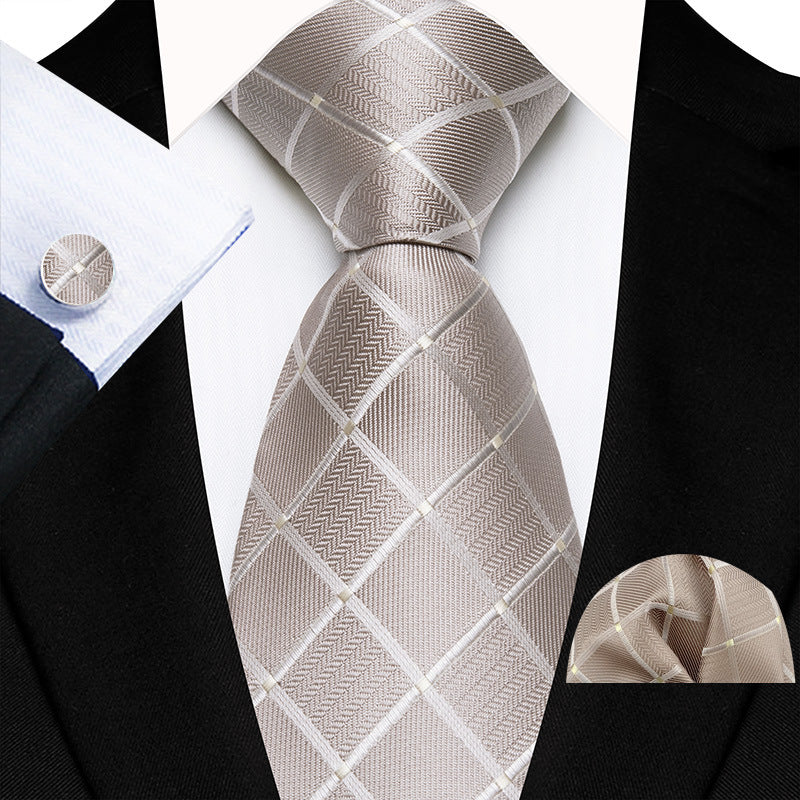 Men's Plaid Formal Tie Pocket Square Cufflinks Set - Pack of 5