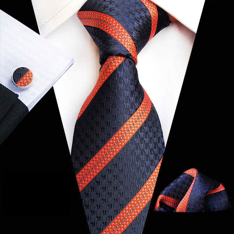 Men's Plaid Formal Tie Pocket Square Cufflinks Set - Pack of 5