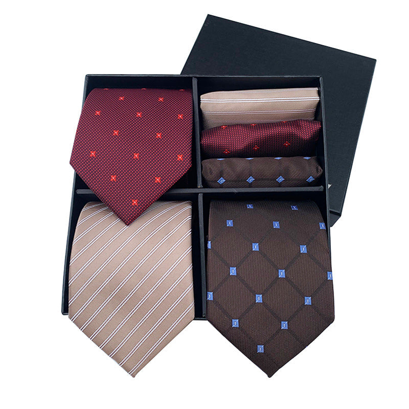 Men's Business Tie Gift Set with Pocket Square and Cufflinks -