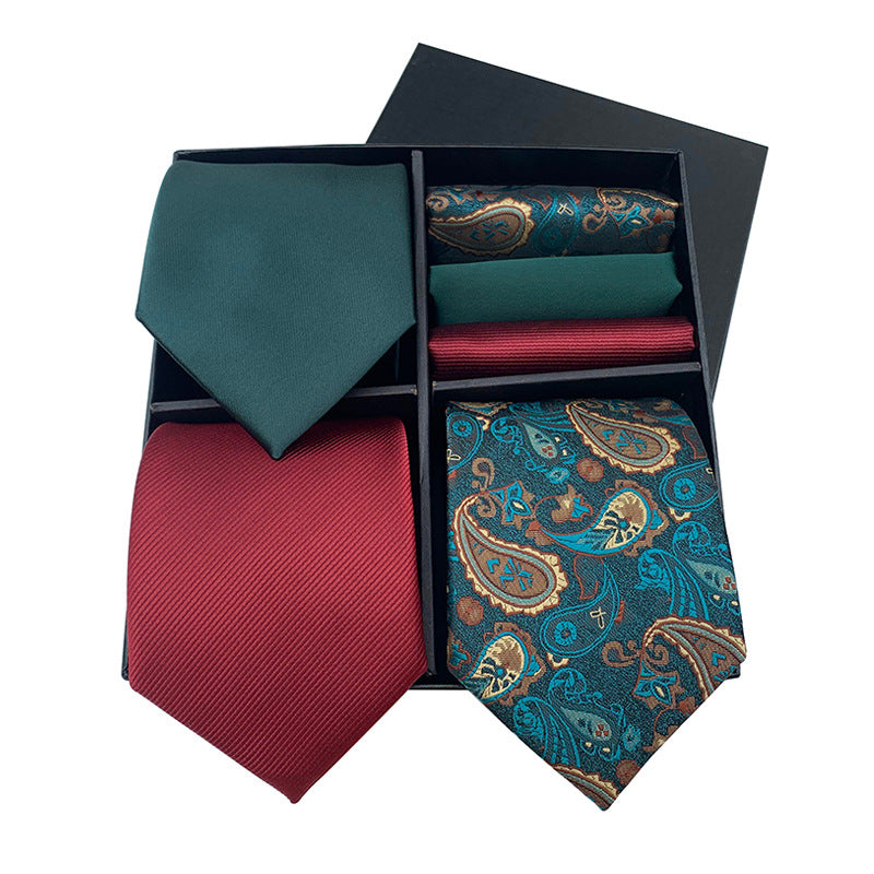 Men's Business Tie Gift Set with Pocket Square and Cufflinks -