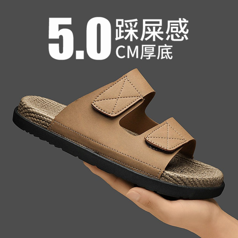 Men's Soft Sole Leather Slide Sandals with Non Slip Comfort