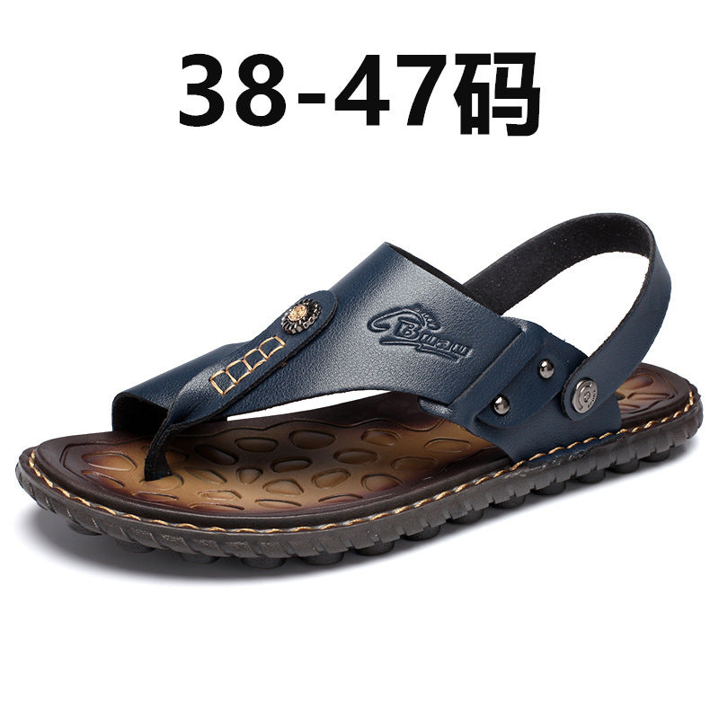 Men's Leather Slide Sandals Comfortable Summer Casual Slippers