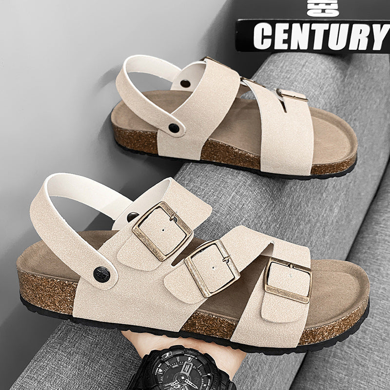 Men's Cork Buckle Sandals Plus Size Casual Beach Shoes
