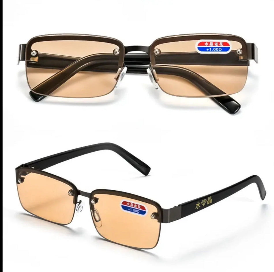 Half-Frame Crystal Reading Glasses with HD Anti-Fatigue Lenses