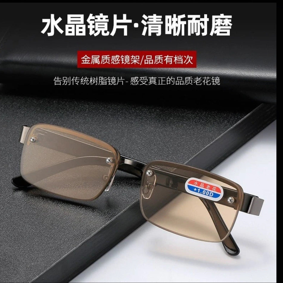 Half-Frame Crystal Reading Glasses with HD Anti-Fatigue Lenses