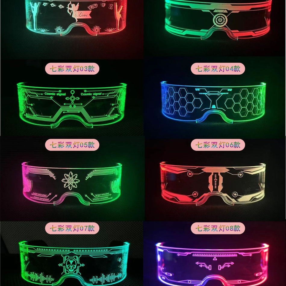 Colorful LED Light-Up Party Glasses, Futuristic Sci-Fi Style