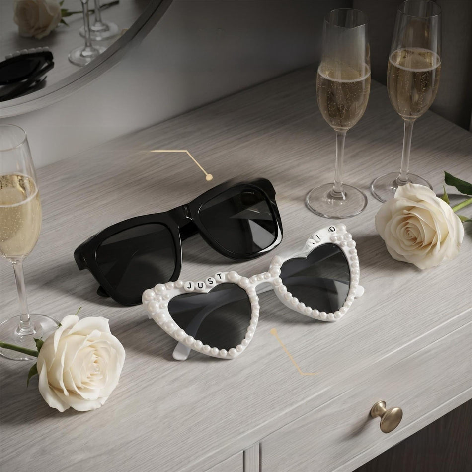 Just Married Pearl Heart Party Glasses for Engagement