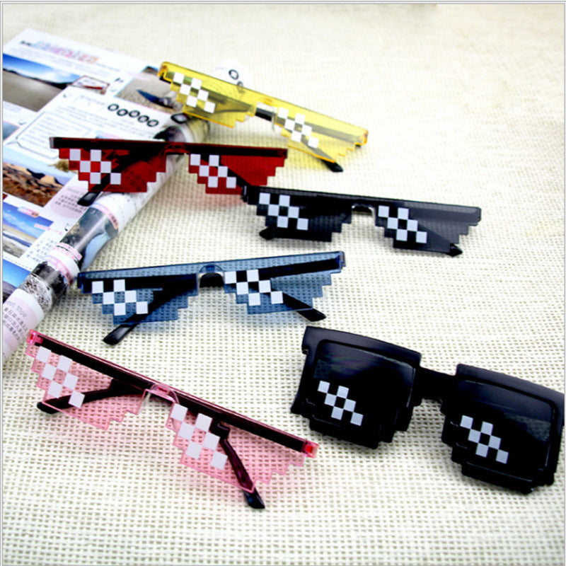 Pixel Mosaic Novelty Sunglasses, Retro Geometric Party Glasses