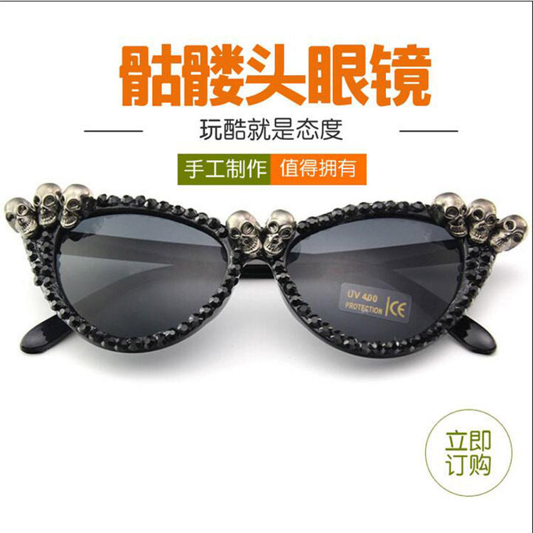 Rhinestone Skull Cat-Eye Sunglasses for Halloween & Parties