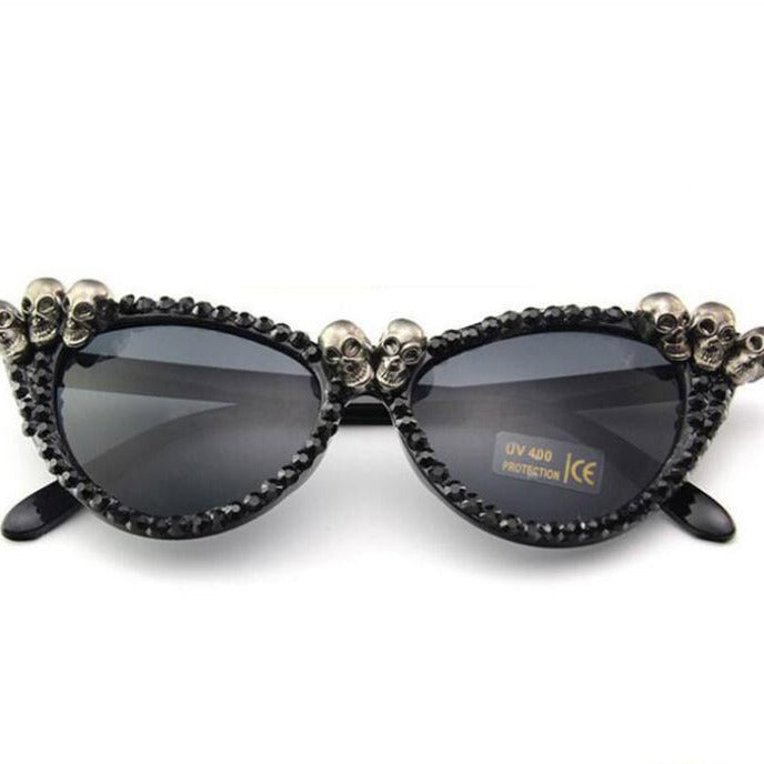 Rhinestone Skull Cat-Eye Sunglasses for Halloween & Parties