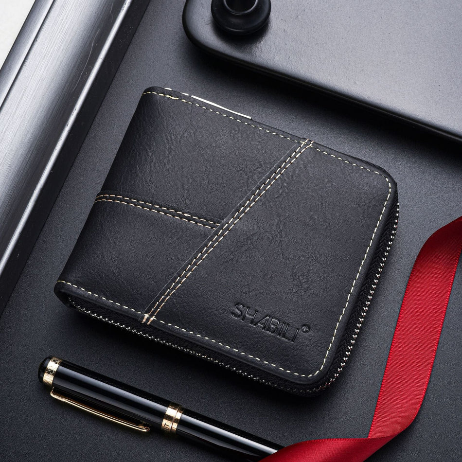 New Men's Vintage Zip Wallet Compact Business Bifold Card Holder