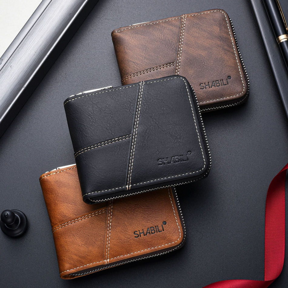 New Men's Vintage Zip Wallet Compact Business Bifold Card Holder