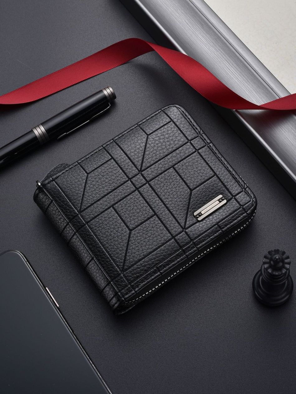 Men's Embossed PU Zip Wallet Large Capacity Card Holder Wallet