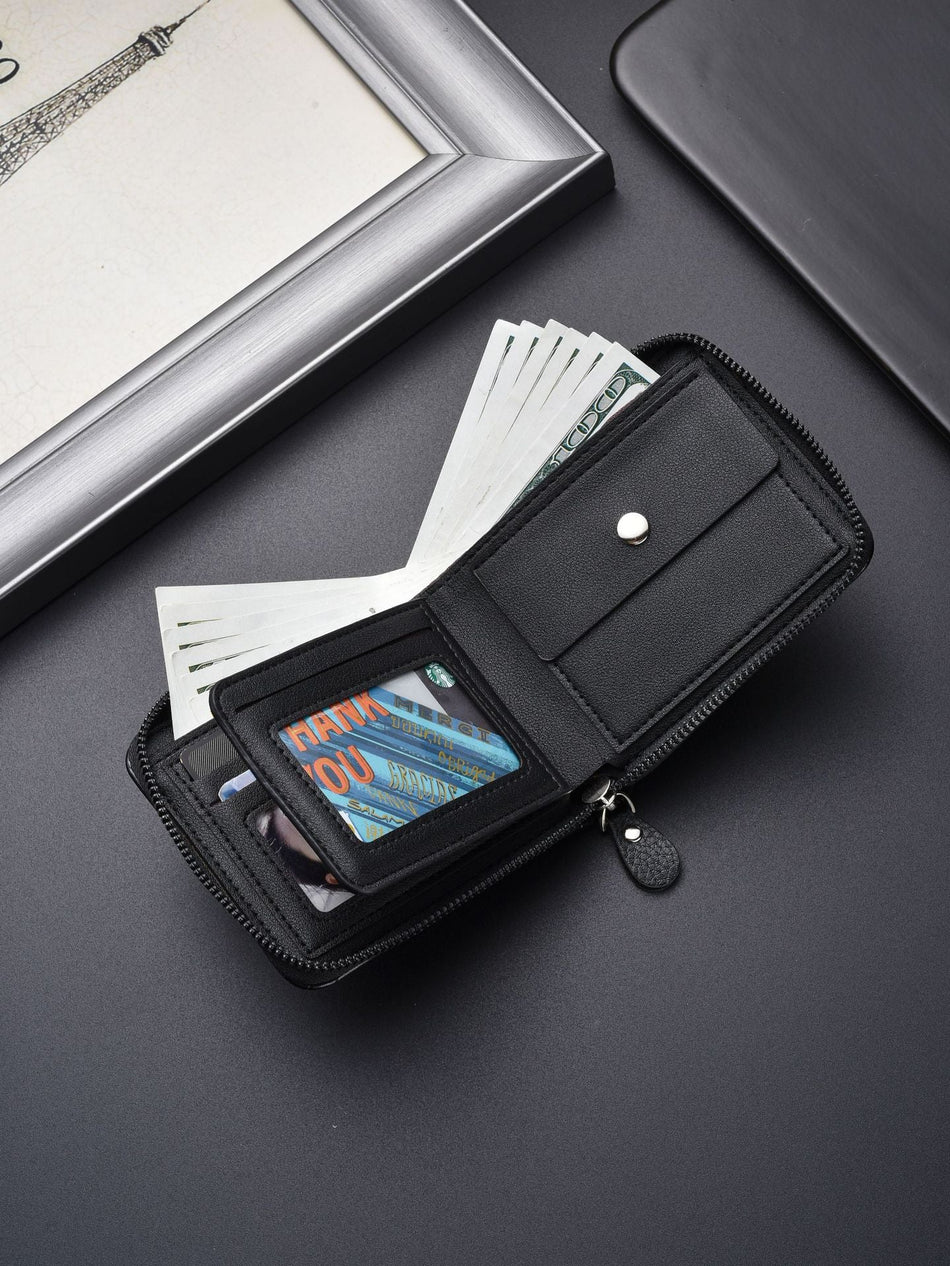 Men's Embossed PU Zip Wallet Large Capacity Card Holder Wallet