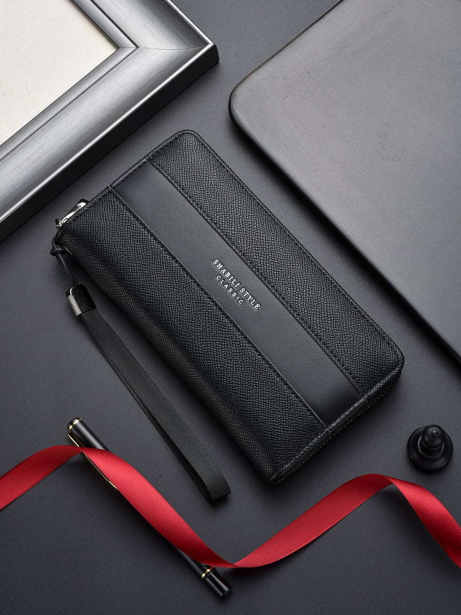 Men's Litchi Pattern PU Long Wallet Large Capacity Clutch Wallet