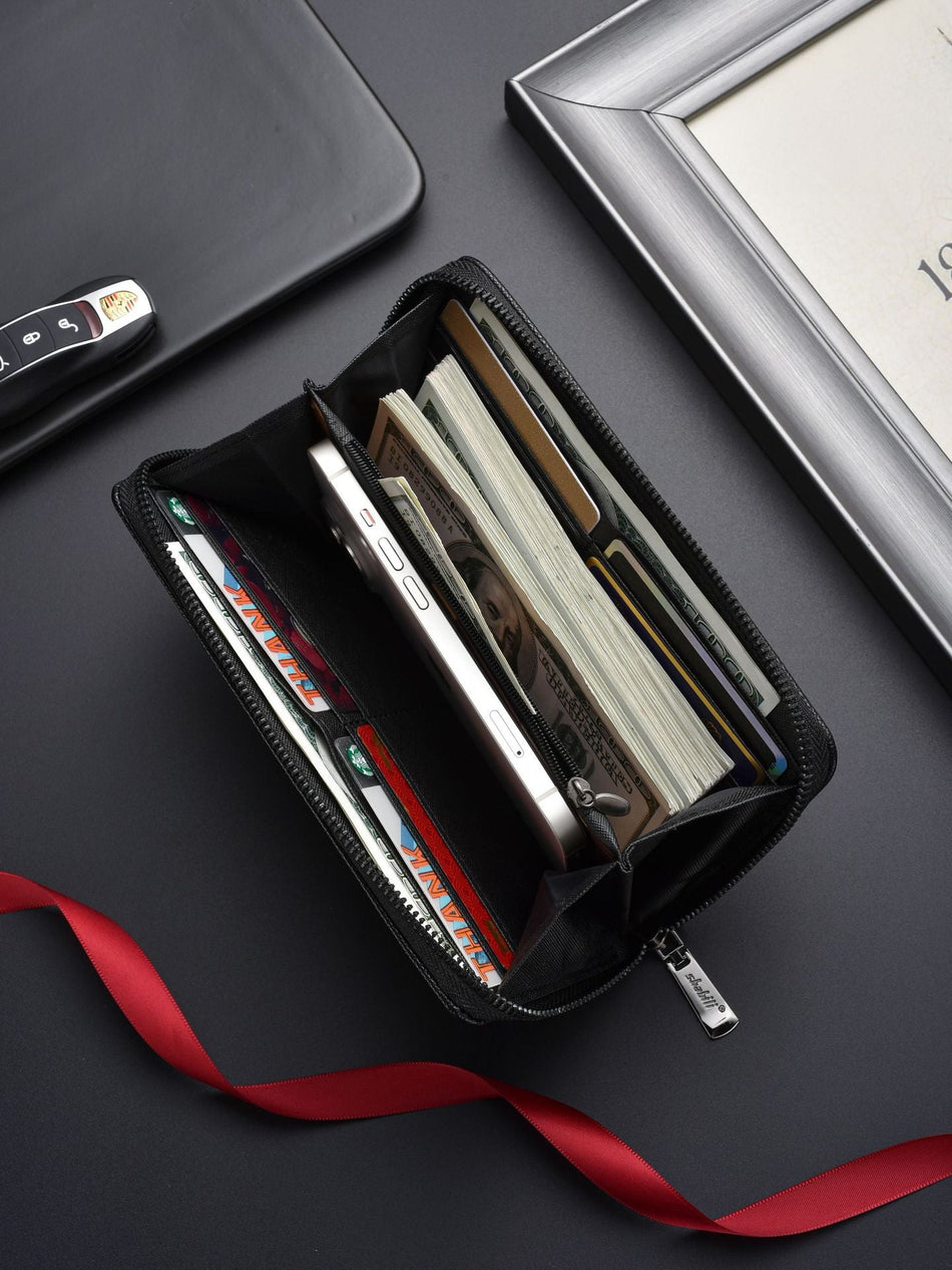 Men's Litchi Pattern PU Long Wallet Large Capacity Clutch Wallet