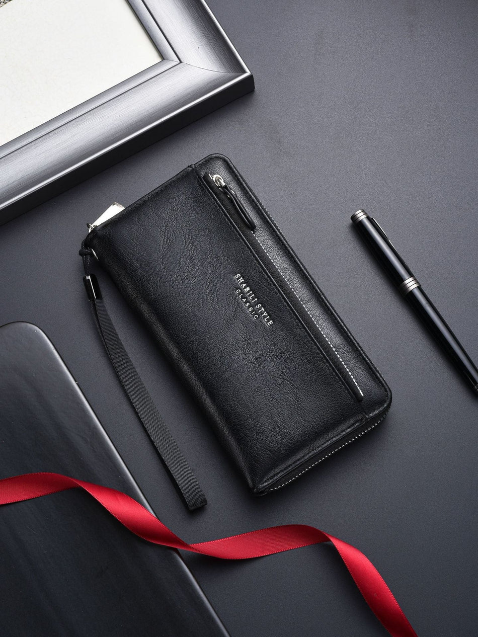 Men's Soft Leather Long Zip Wallet Phone & Card Clutch Bag