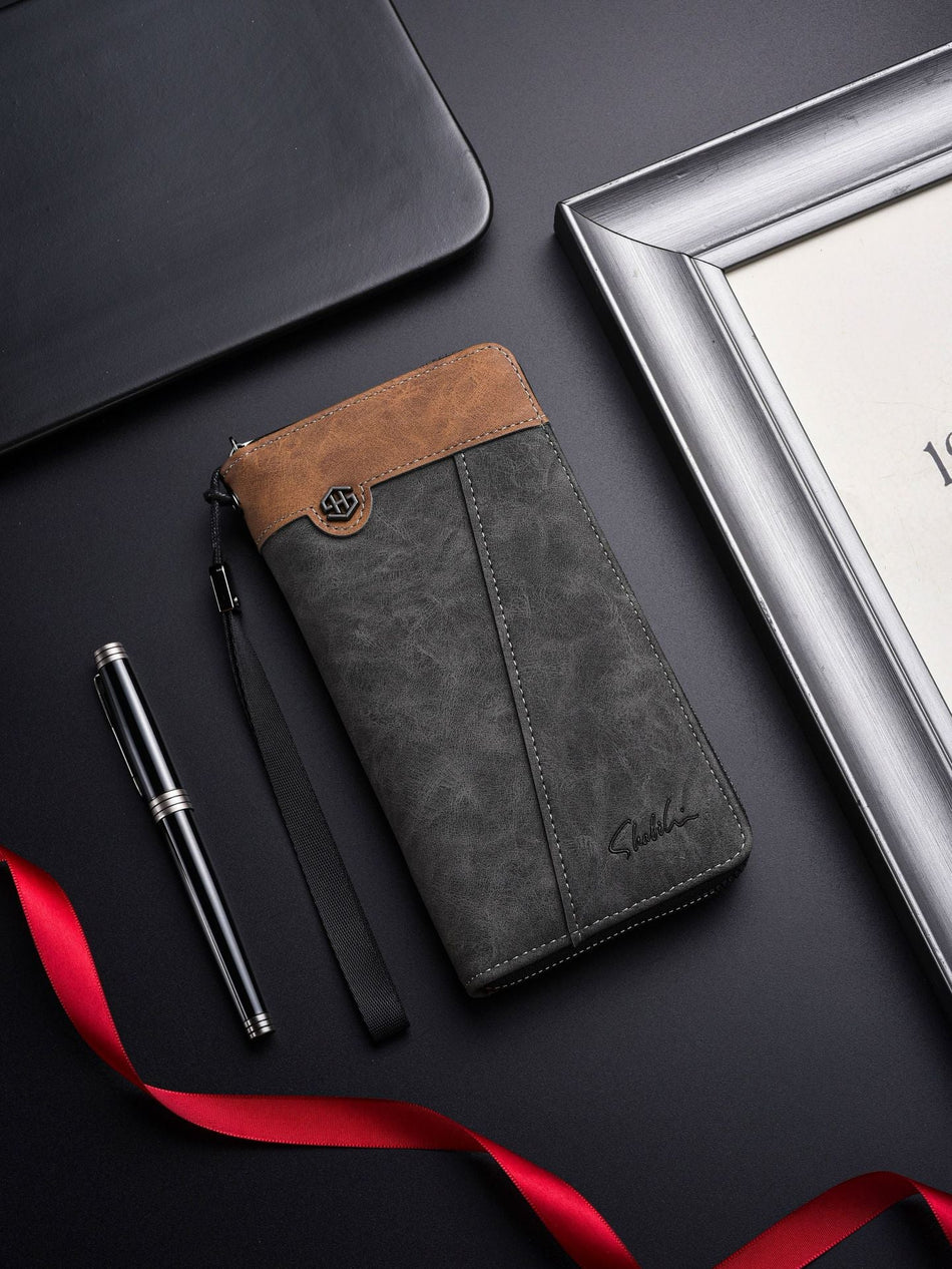 Men's PU Long Wallet Large Capacity Multi-Card Phone Clutch Bag