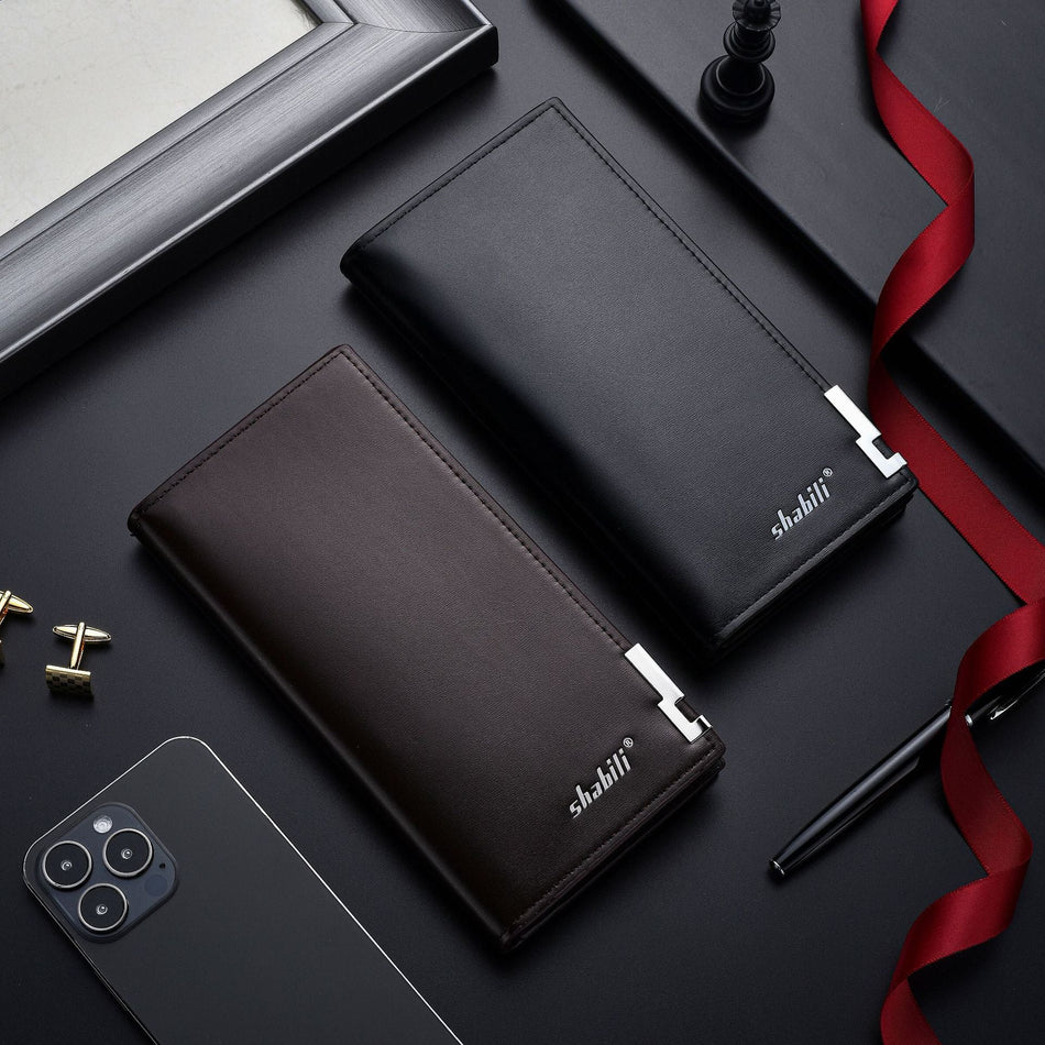 Men's Oil Wax Leather Long Wallet Business Card Holder Wallet