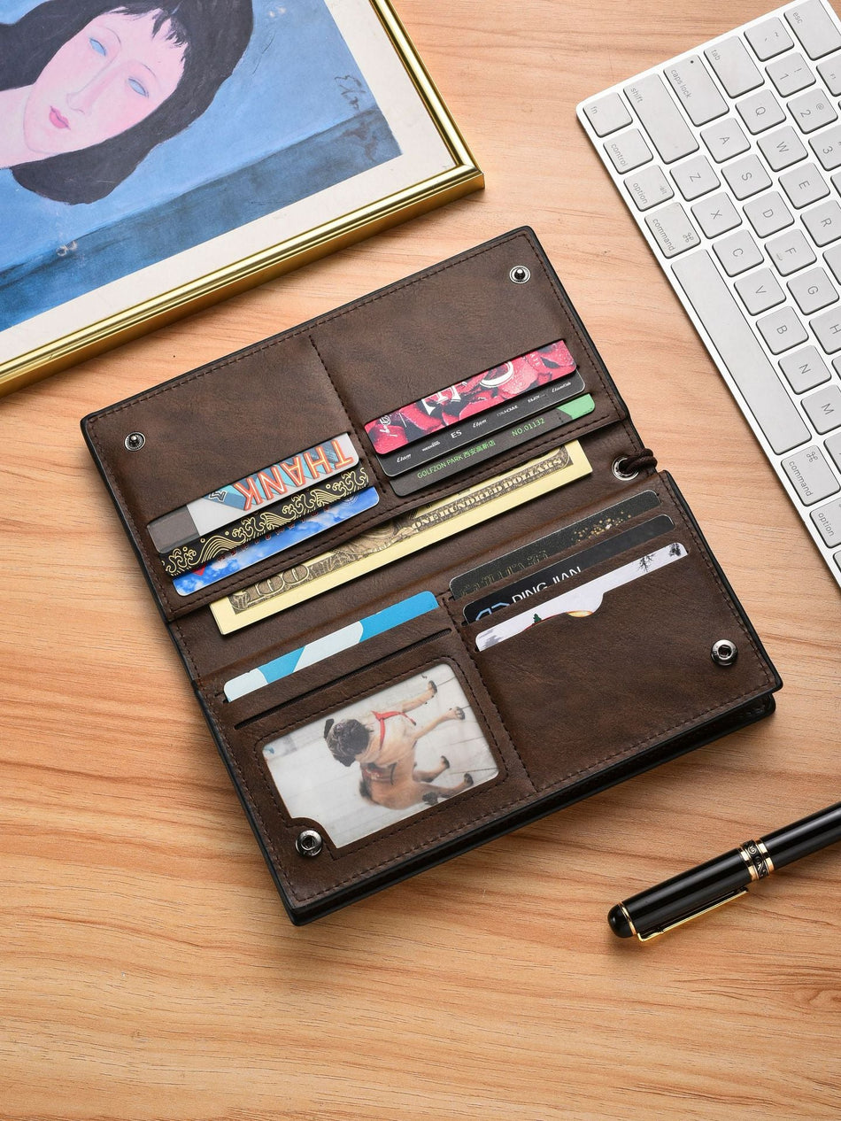Retro Men's Long Clutch Wallet with Zip Phone Pocket & Card Slots