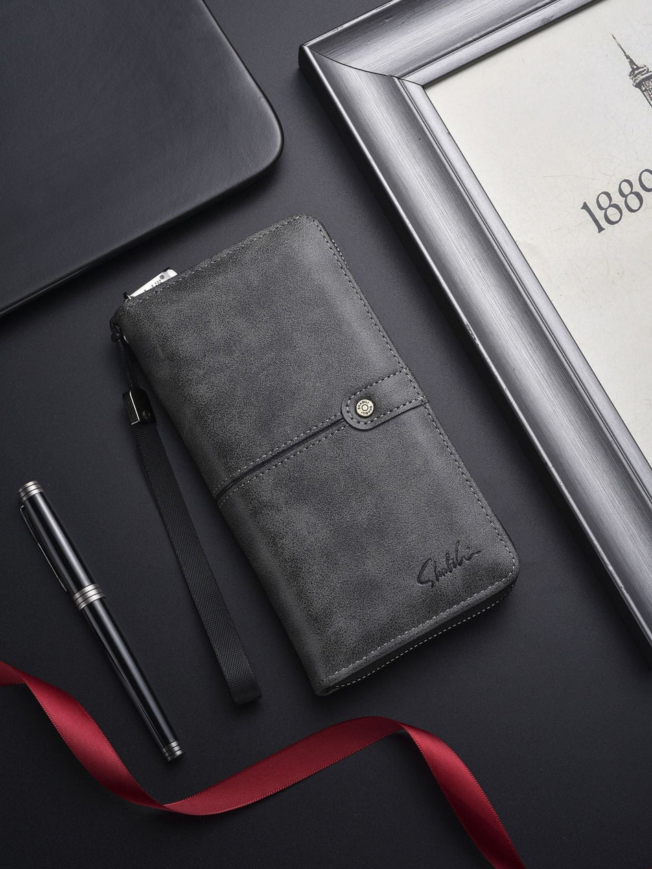 Men's Retro PU Leather Long Wallet Large Capacity Phone Clutch
