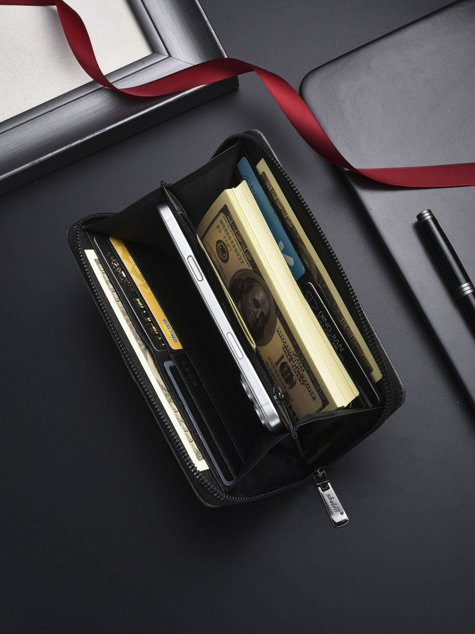 Men's Retro PU Leather Long Wallet Large Capacity Phone Clutch