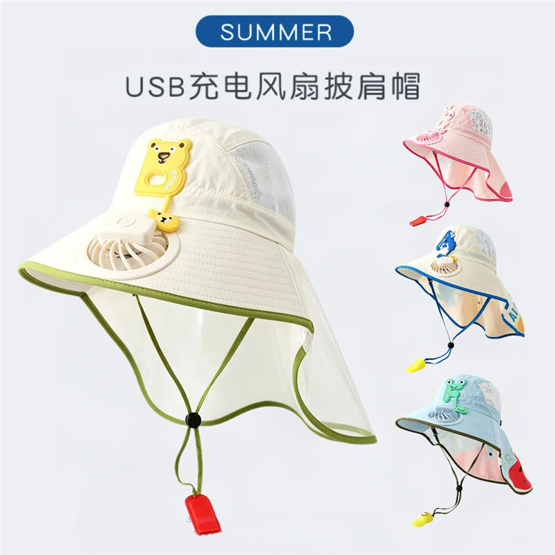 Kids Wide-Brim Sun Protection Hat with Neck Flap