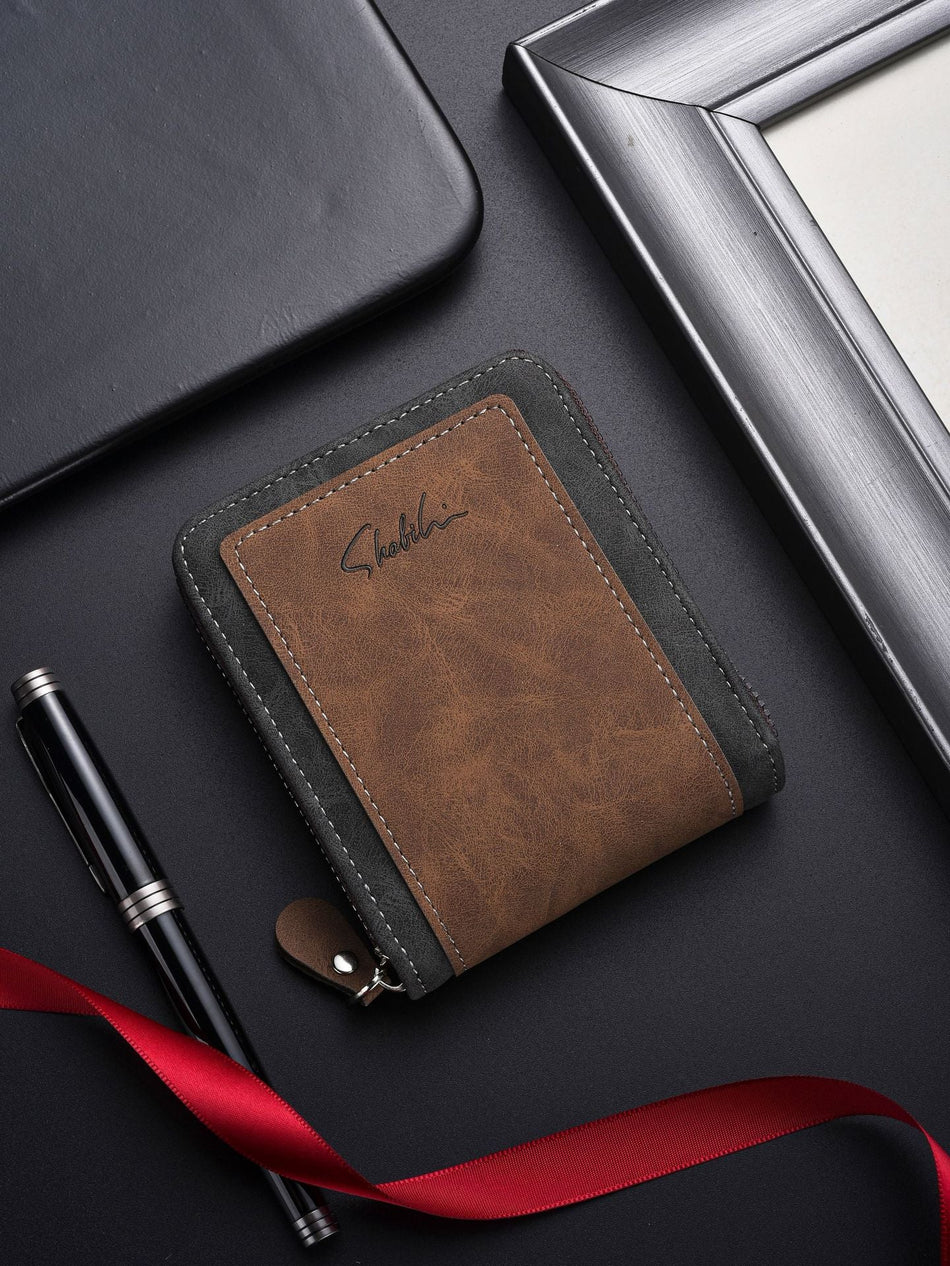 Men's Retro PU Zip Wallet Large Capacity Multi-Card Holder