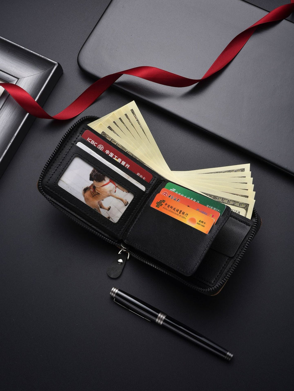Men's Retro PU Zip Wallet Large Capacity Multi-Card Holder